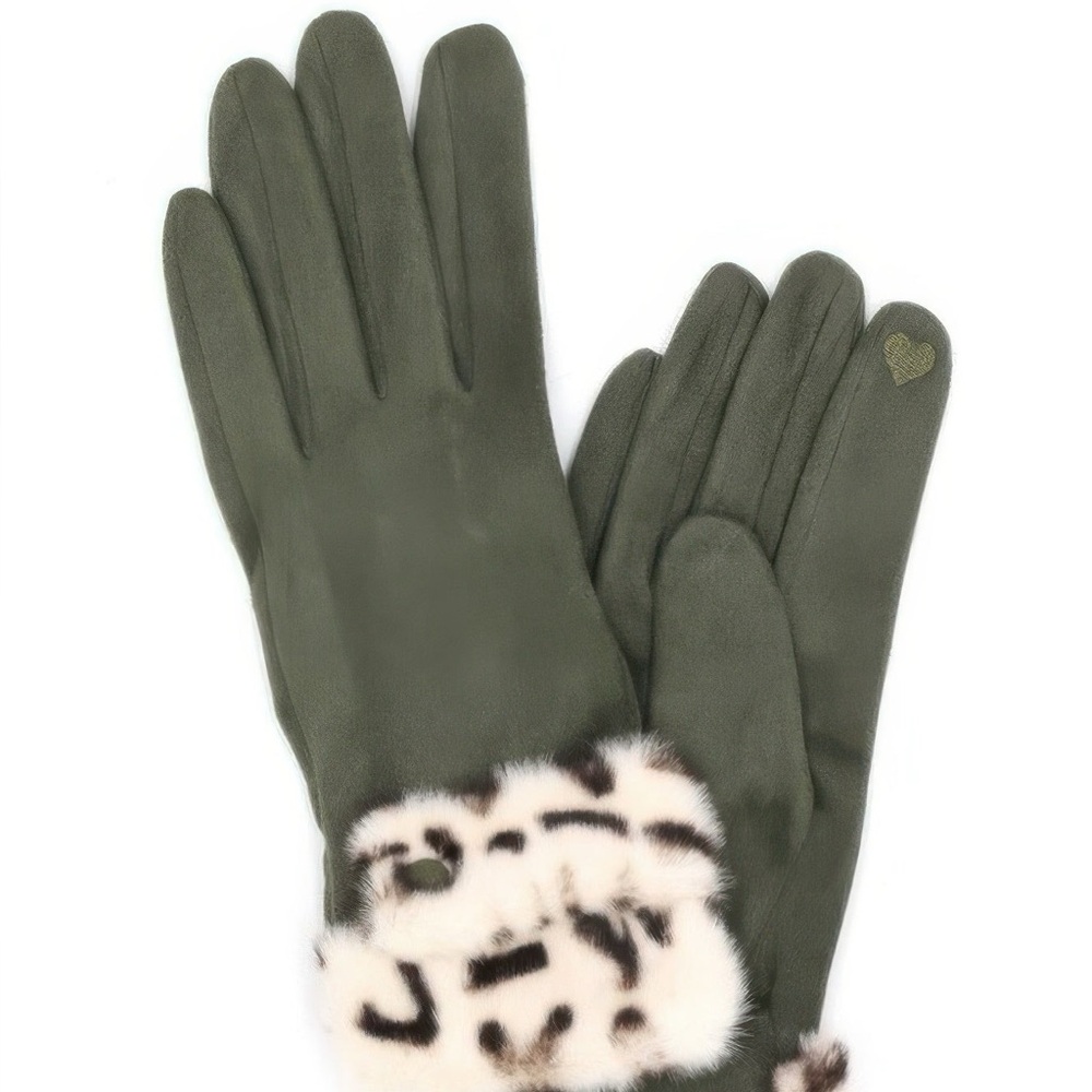 Leopard Faux Fur Cuff Smart Touch Gloves